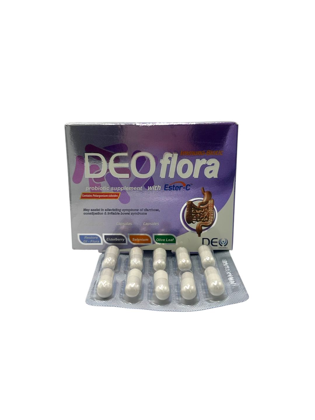 DeoFlora Probiotic Supplement with Ester-C - 10 Capsules